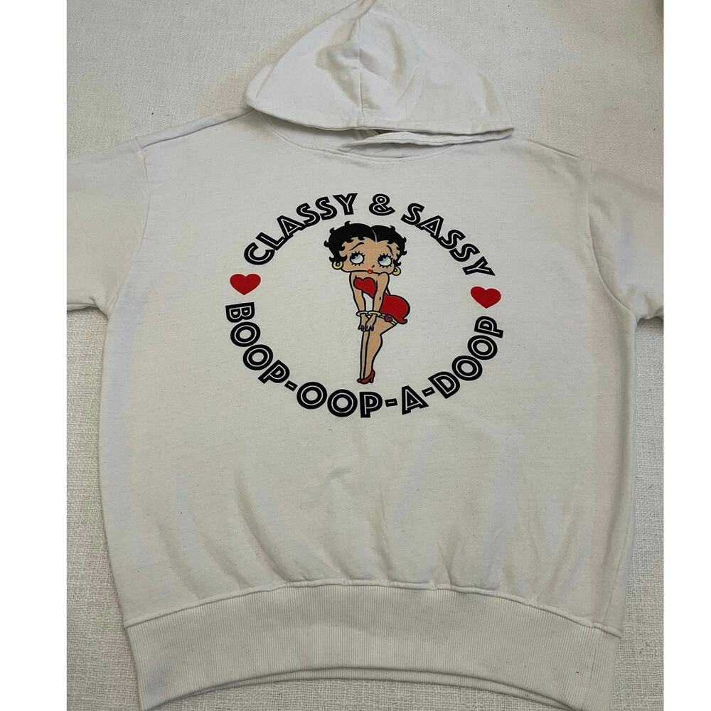 Betty Boop Classy & Sassy Graphic Hoodie Cream Off White Women M Fleece Y2K
